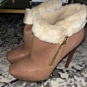 Guess Tan Heeled Boots with Faux Fur